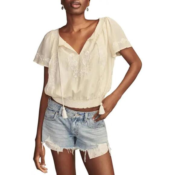 Lucky Brand Tops - NWT! Lucky Brand Embroidered Tie Neck Crop Top in Luminary G Size L